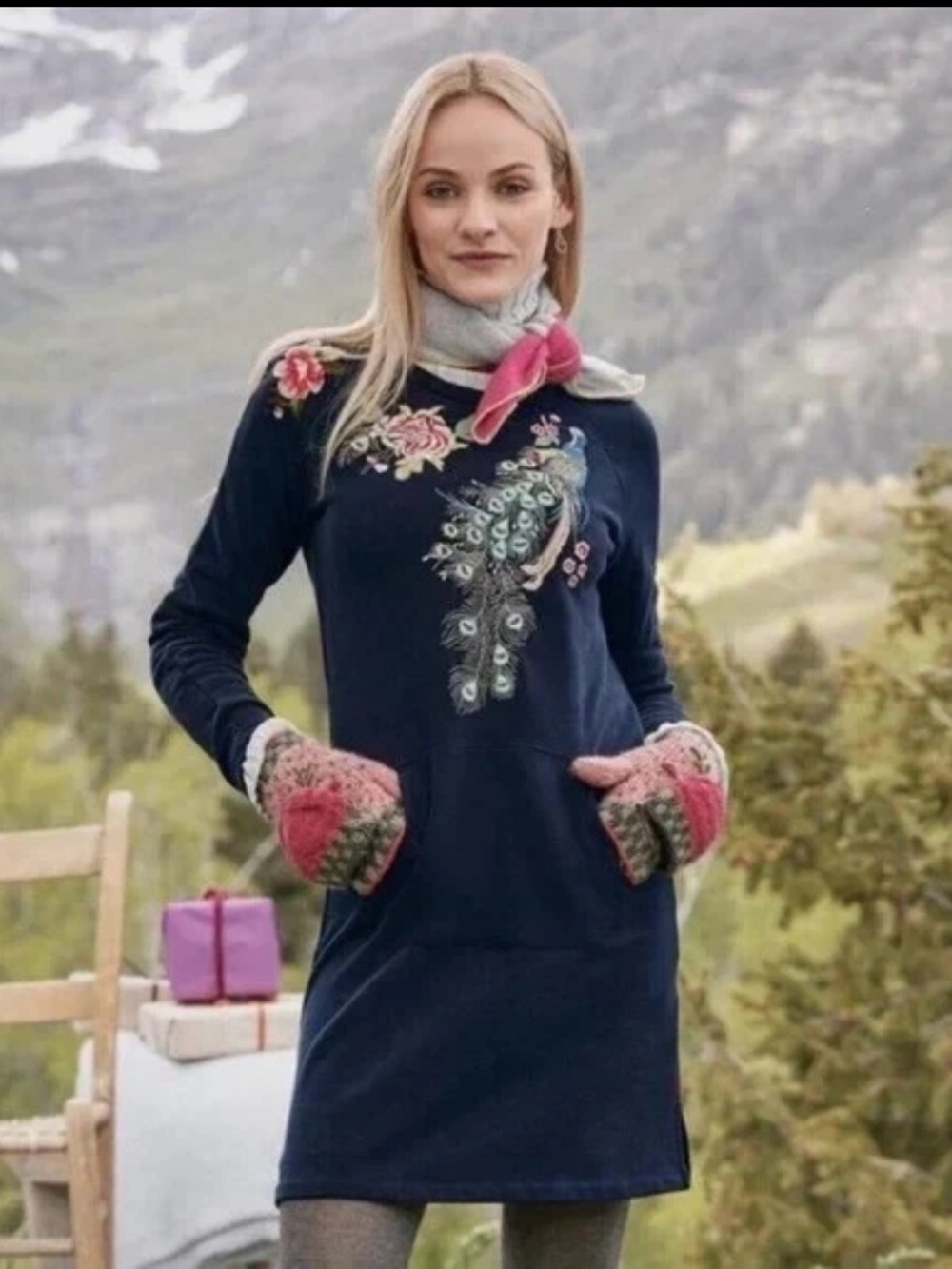 Sundance Driftwood Layla Embroidered Tunic Dress Navy Blue Size XS Fall Boho